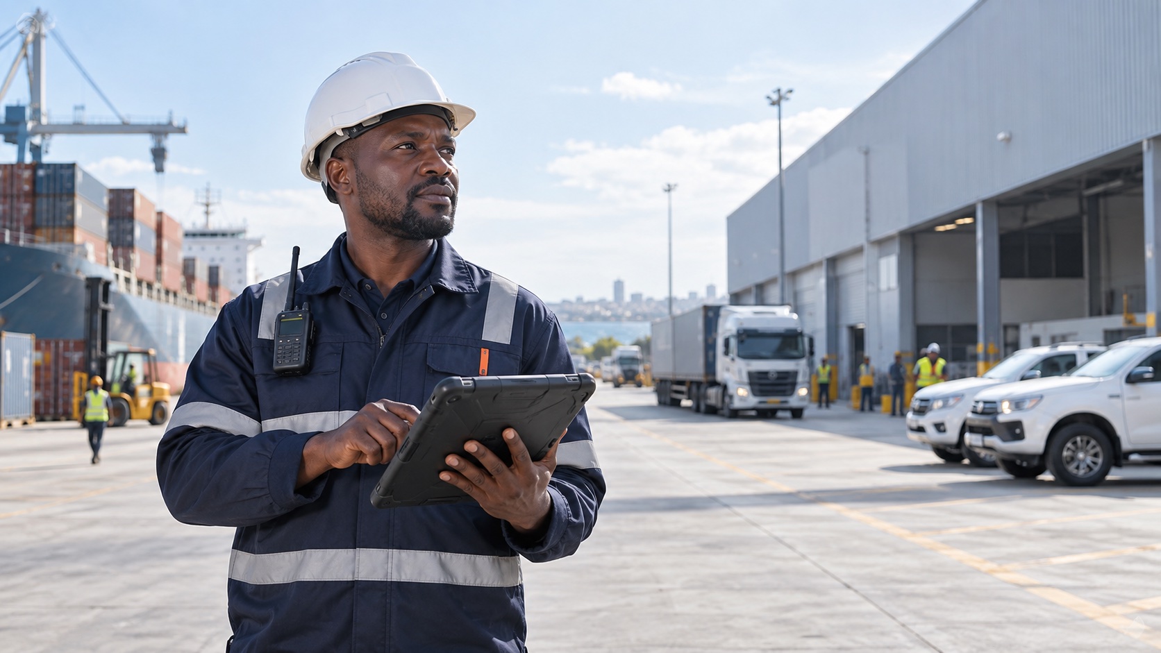 Supervisor em operação logística usando tecnologia móvel